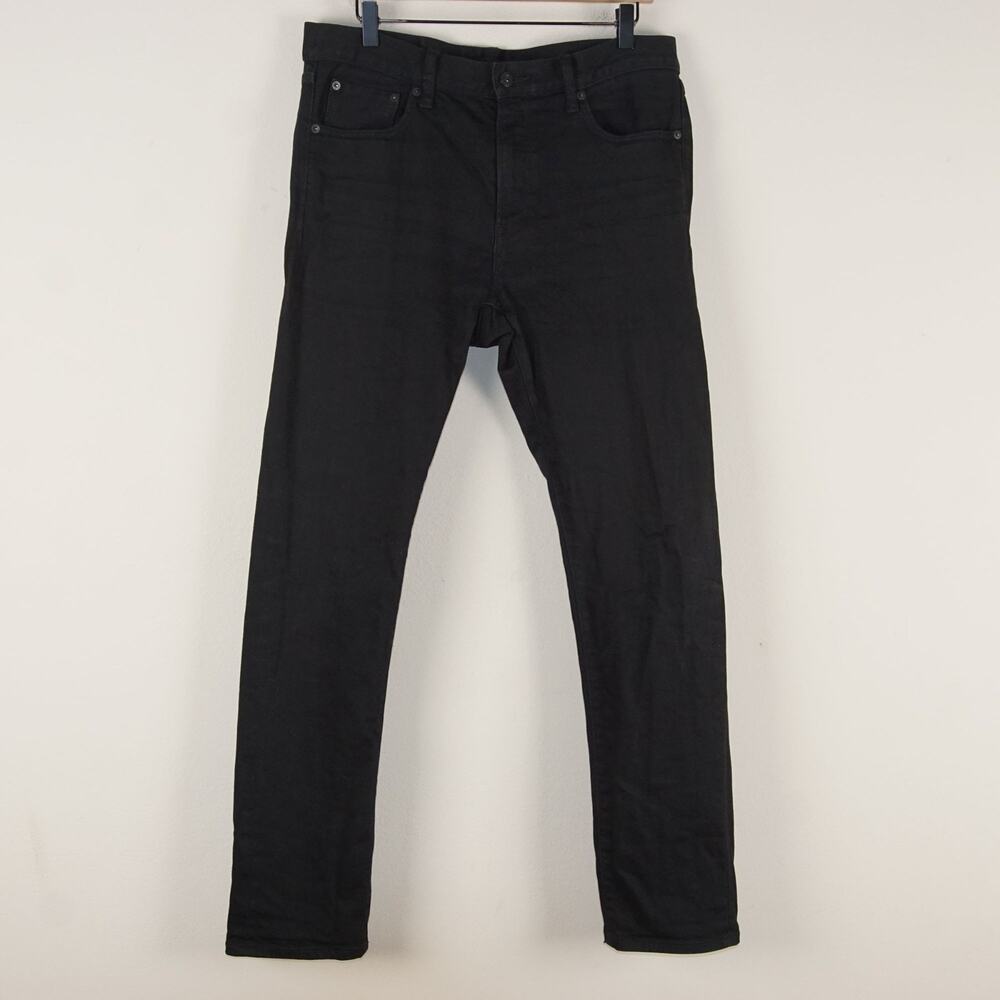 Uniqlo Stretch Selvedge Slim Straight Fit Mid Rise Black Jeans Mens Sz 32 x 32